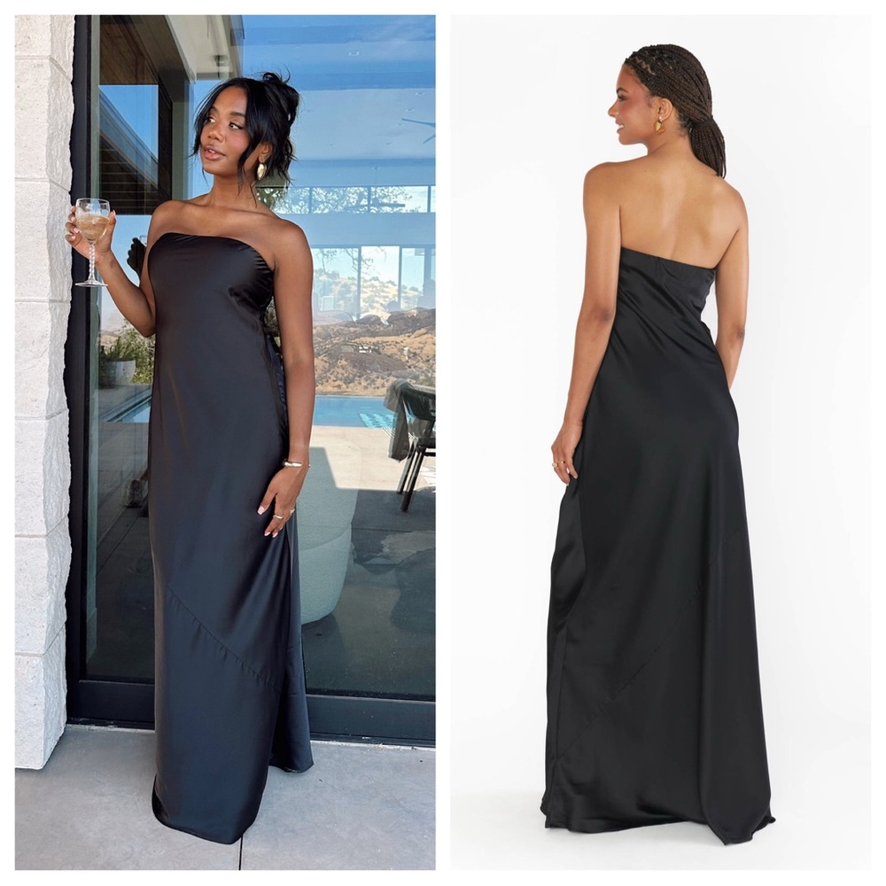 Show Me Your MuMu Taylor Tube Maxi Dress in Black Luxe Satin